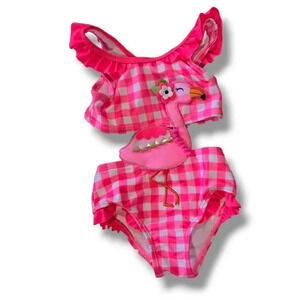 Wetsuit Club Baby Girls Pink Flamingo Gingham 2-Piece Swimsuit – 9 Months
